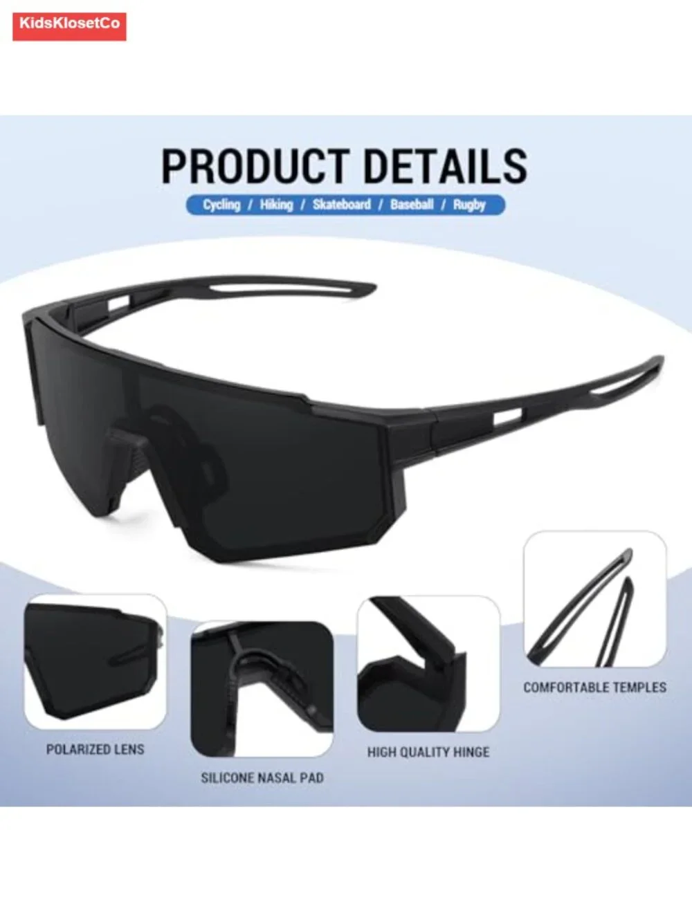 Polarized Youth Baseball Sunglasses for Kids Age 6-12 Sports Softball Cycling